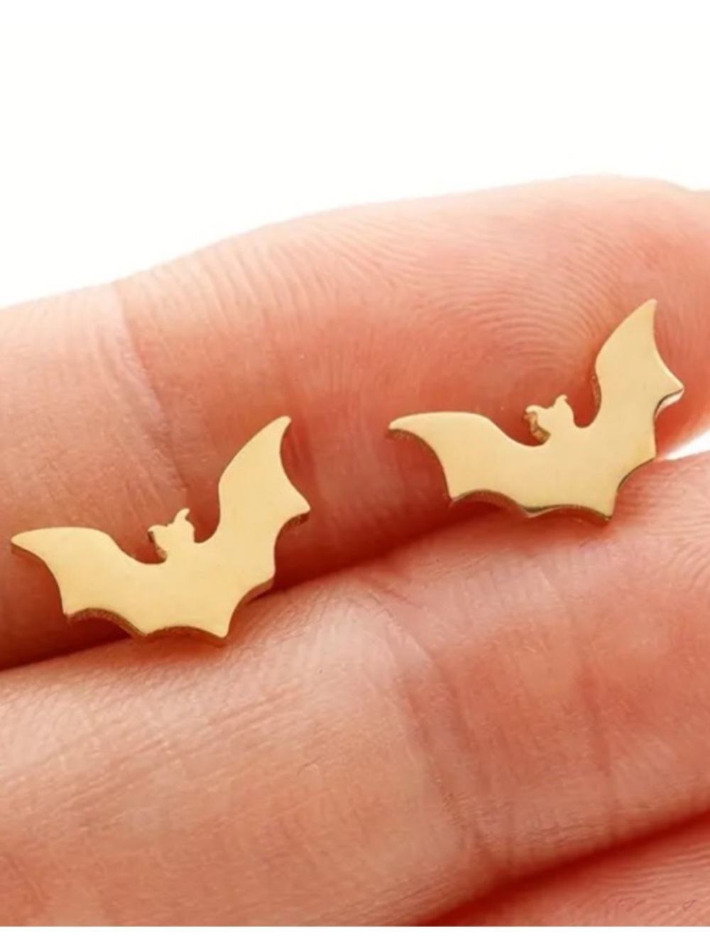 Bats Spooky Gold Toned Stud Earrings